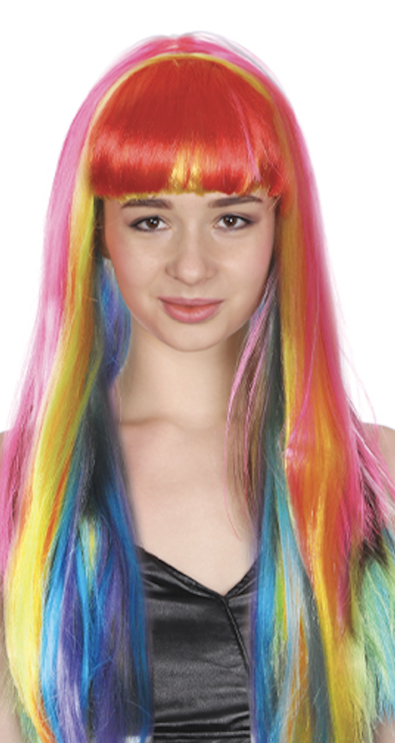 V563-BR-WSLWIG-RAINBOW_22468-184280-00 LONG WIG Straight Party Hair Costume Fringe Cosplay Fancy Dress 70cm Womens - Rainbow (22468) - Image 1