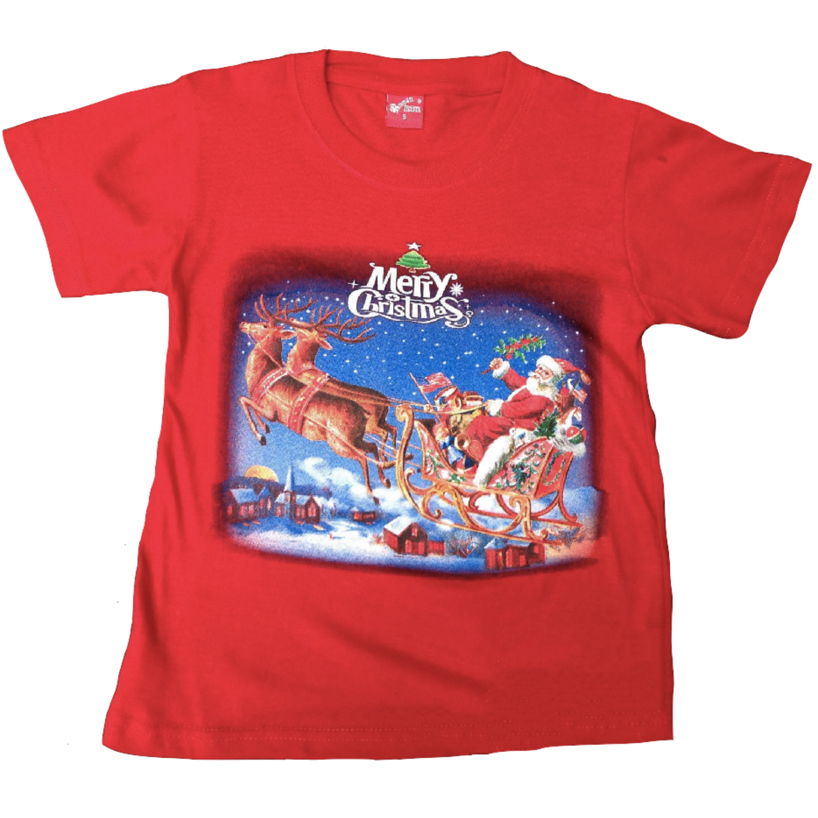 V563-BR-XMAS-SHRT-RED-L-202503051745-00 100% Cotton Kids Christmas T Shirt Xmas Top Santa Red White Party Costume - Red - Large (8-10 Years Old) - Image 1
