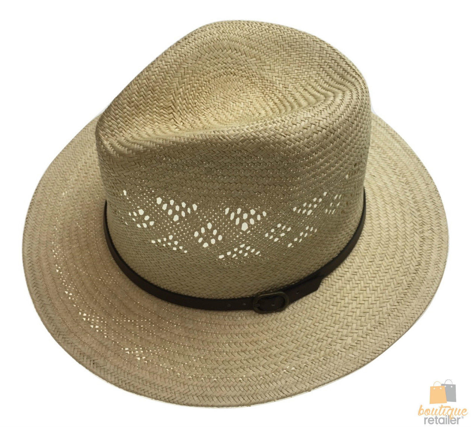 V563-BR108-58CM-202503051746-00 Natural STRAW PANAMA HAT FEDORA Summer Trilby Sun Summer Cap BR108 - 58cm - Image 1
