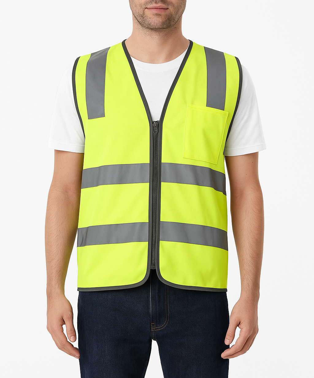 V563-CL-033-YLW-XL-202506231245-00 Hi Vis Safety Vest Reflective Tape Zip Up Workwear Pocket High Visibility in Yellow - XL - Image 1
