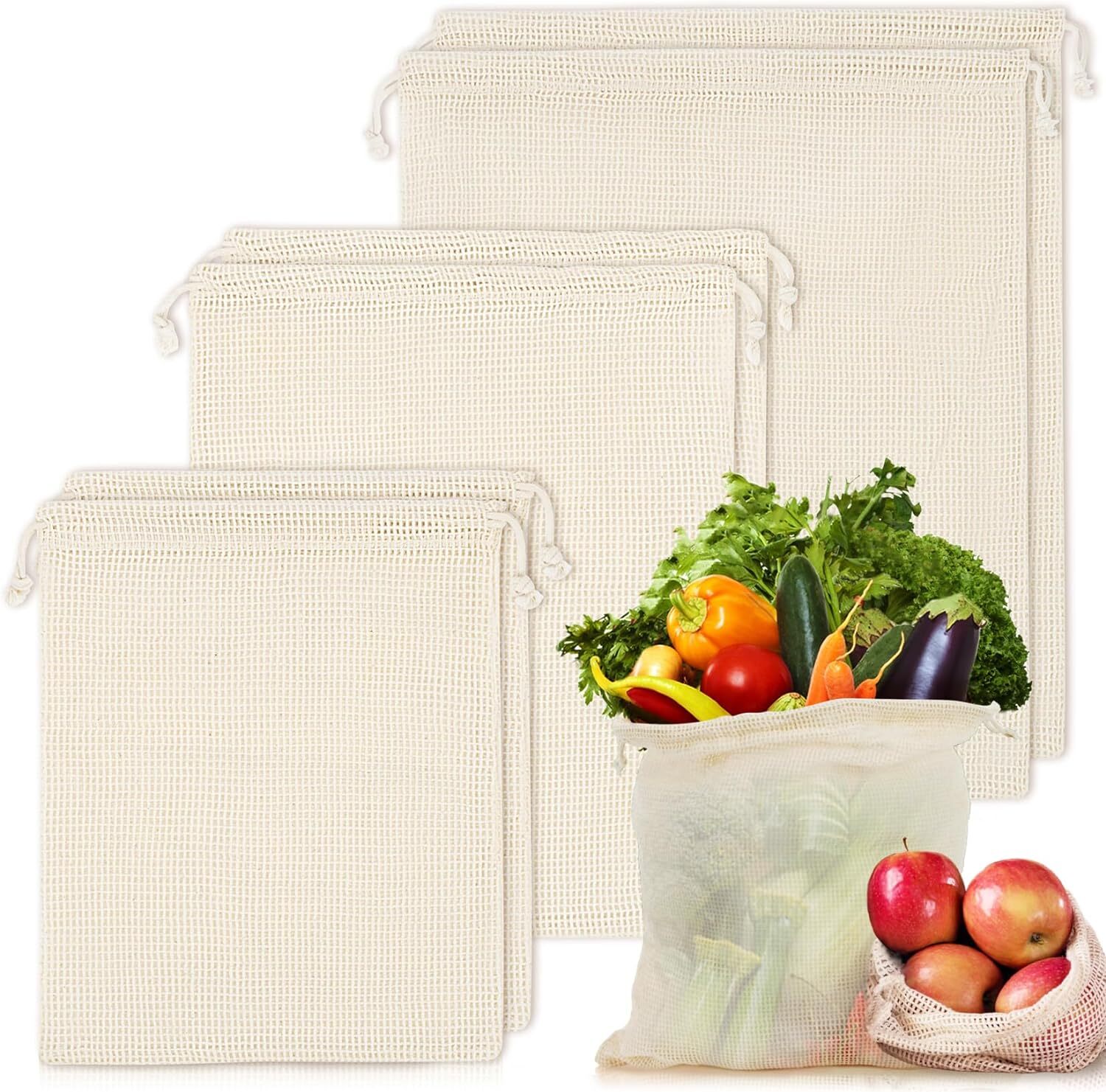 V563-ECOCLAND-PRODUCEBAGS-205139-00 Set of 10 ECOCLAND Reusable Mesh Produce Bags Fruit Grocery Storage Washable Eco Bag - Image 1