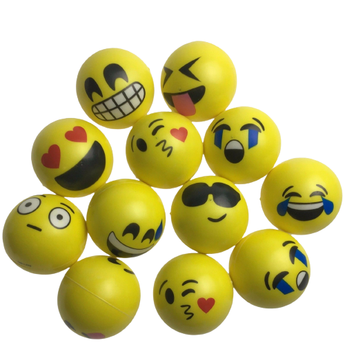 V563-EMOJI-STRESSBALLS-1PK-202503051405-00 12 EMOJI FACE STRESS BALLS Hand Relief Squeeze Tension Reliever Soft Smiley 70mm - Image 1