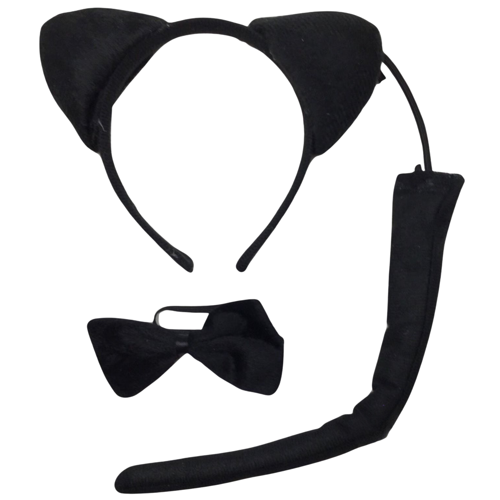 V563-FF-2569-7-184541-00 BLACK CAT EARS HEADBAND w Bow Tail Animal Costume Halloween Party Hair Accessory - Image 1