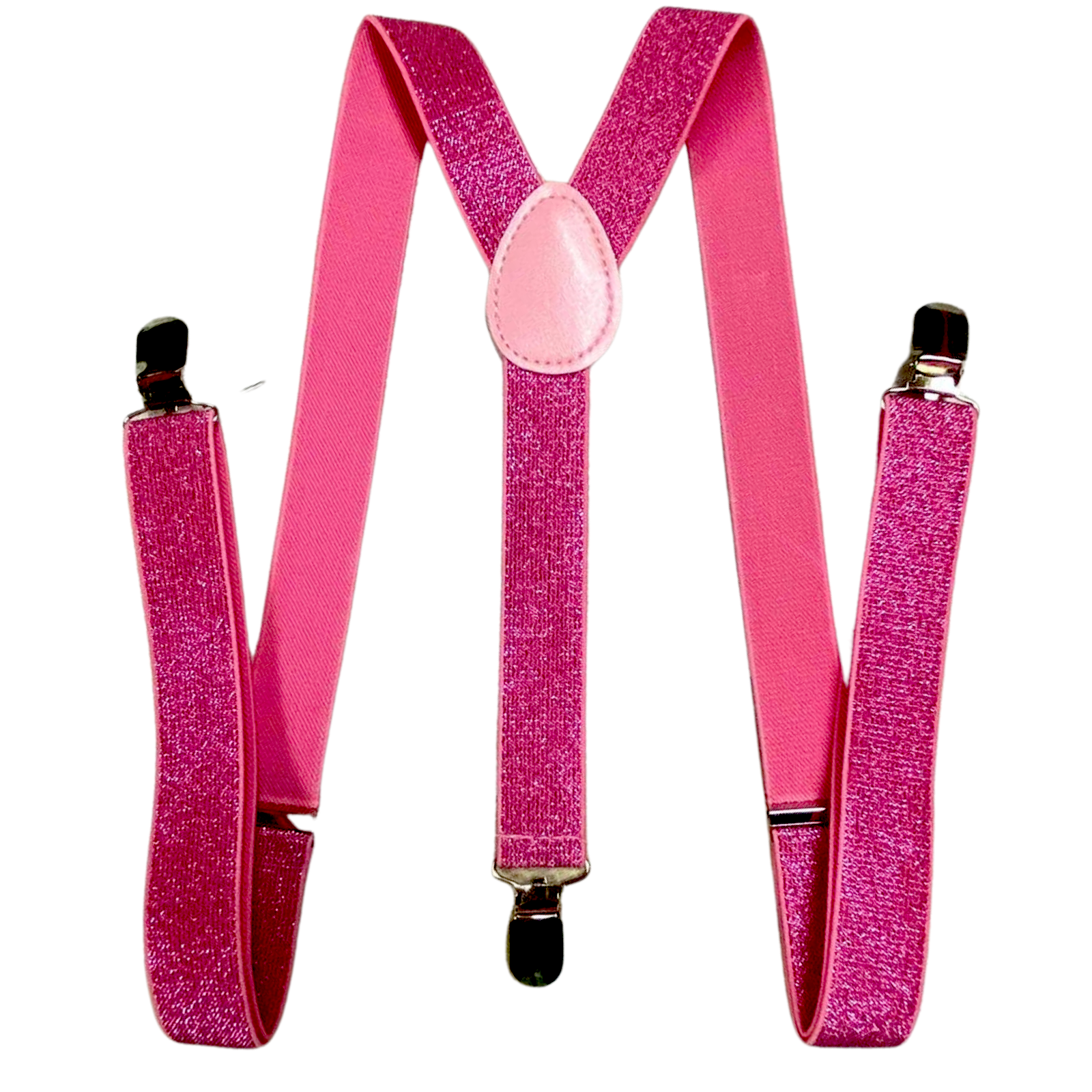 V563-GLITRSUSPENDERS-HTPNKGLIT-184649-00 GLITTER SPARKLE SUSPENDERS Braces Clipon Elastic Y-Back Slim Adjustable - Hot Pink (Glitter) - Image 1