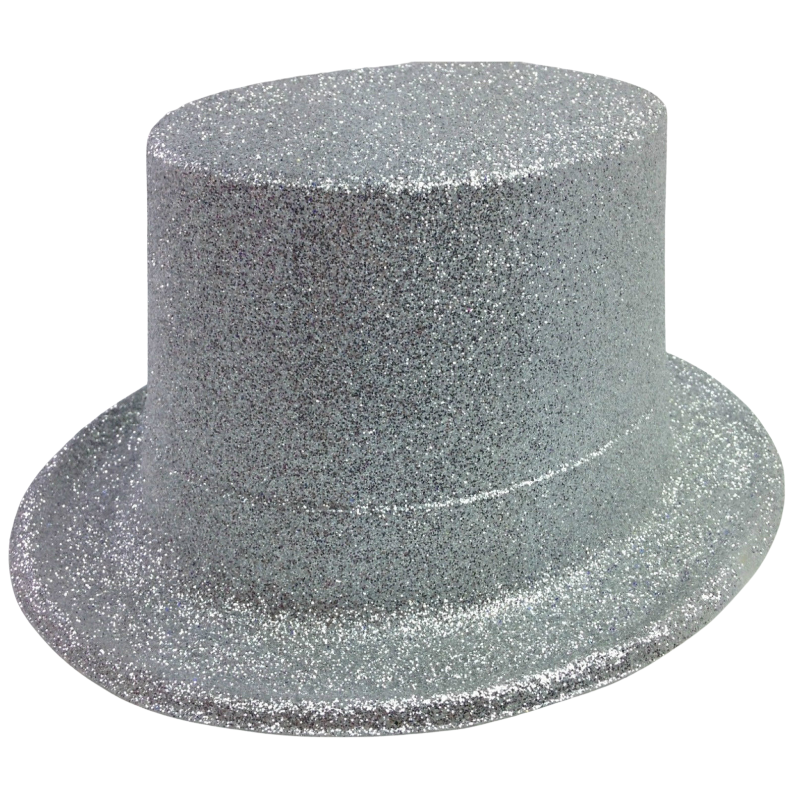 V563-GLTRTOPHAT-SLV-184341-00 GLITTER TOP HAT Fancy Party Plastic Costume Tall Cap Fun Dress Up Sparkle - Silver - Image 1