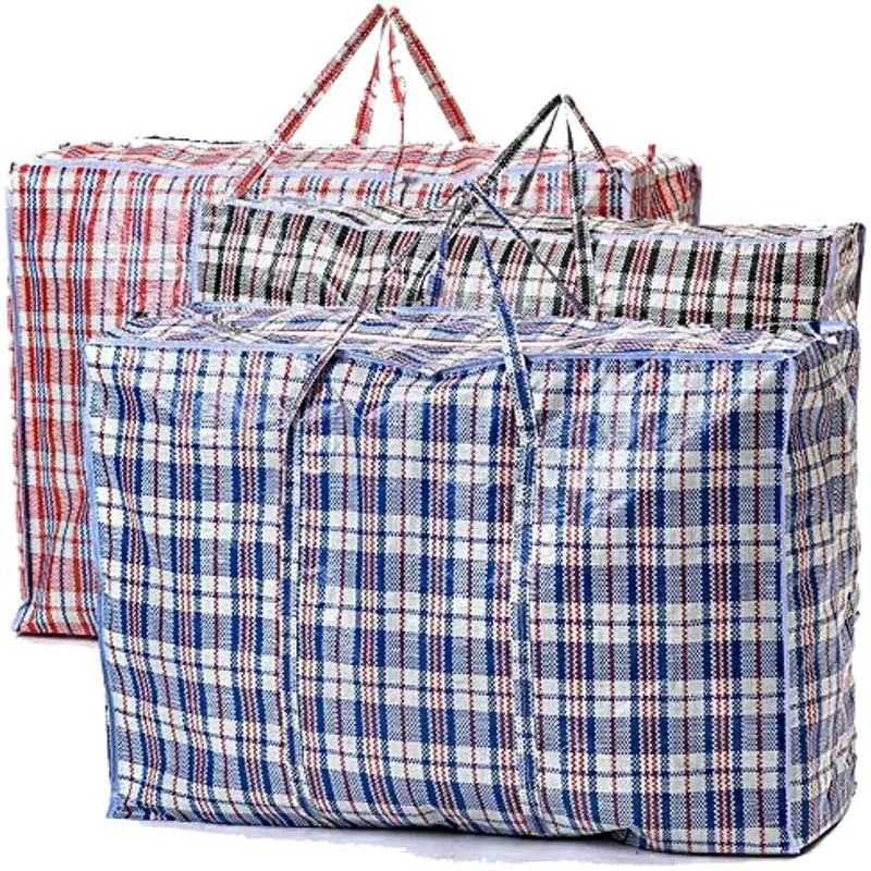 V563-H0-207-1PC-202503051421-00 1x Large Stripe Bag Packing Storage Strip Zip Shopping Travel Check House Moving 90cm x 78cm x 25cm - Image 1