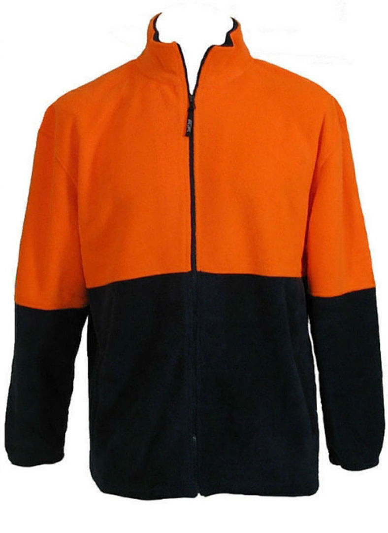 V563-HIVIS-FZWB-ORNG-M-202503051746-00 HI VIS POLAR FLEECE Jumper Full Zip Safety Workwear Fleecy Jacket Unisex - Orange - M - Image 1