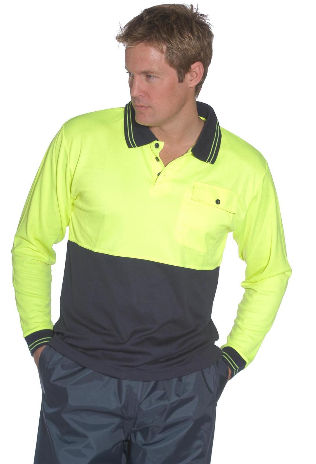 V563-HUSKI-918150-YLW-XXL-202503051725-00 HUSKI Hi Vis Polo Shirt Long Sleeve Safety High Visibility Workwear Driver PPE - Yellow - XXL - Image 1