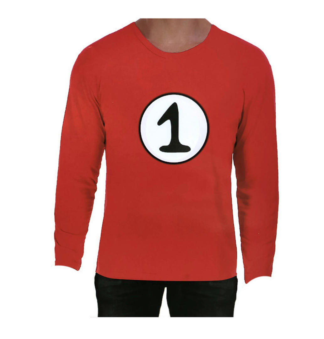 V563-JD-12201-L-202503052020-00 Adult Cat In The Hat Thing 1 Dr Seuss Red Top Party Costume Book Week - L - Image 1