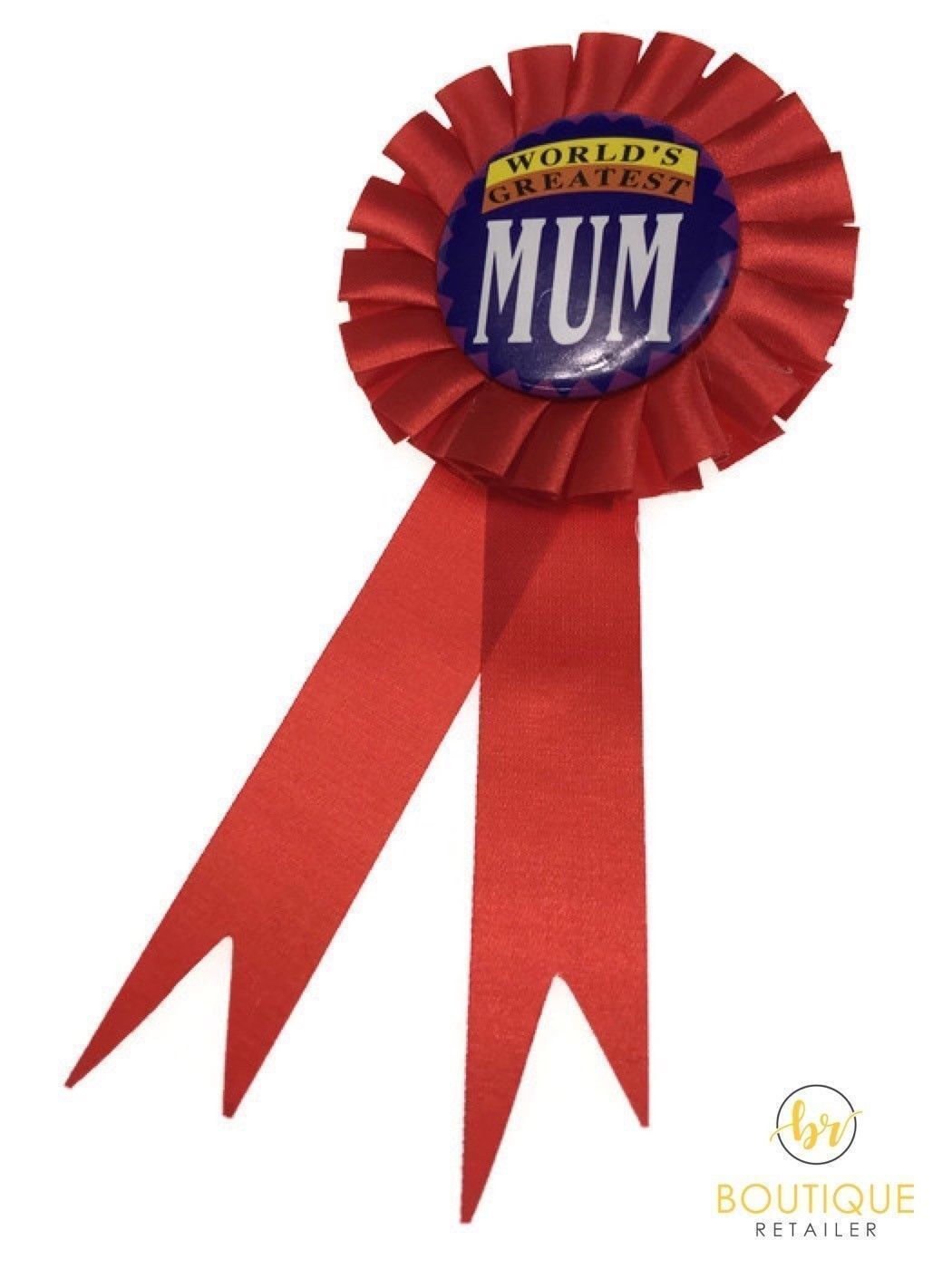 V563-JD-WORLDSGREATESTMUM-185648-00 WORLD'S GREATEST MUM Red Ribbon Badge Award MOTHERS DAY Gift Fun Fancy Party - Image 1