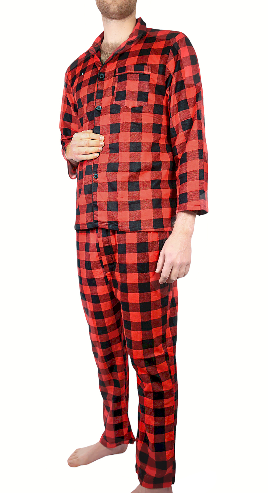 V563-JSPJ3-190-6XL-202503051605-00 Mens Flannelette Pyjama Set Sleepwear Soft 100% Cotton PJs Two Piece Pajamas - Red - 6XL - Image 1