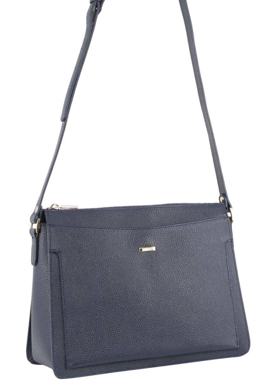 V563-MO-3162-NAVY-173296-00 Morrissey Italian Structured Leather Cross Body Handbag Tote Bag (MO3162) - Navy - Image 1