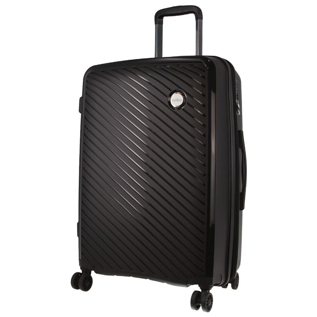V563-MONACO-MEDIUM-BLACK-131006-00 Pierre Cardin Inspired Milleni Checked Luggage Bag Travel Carry On Suitcase 65cm (82.5L) - Black - Image 1