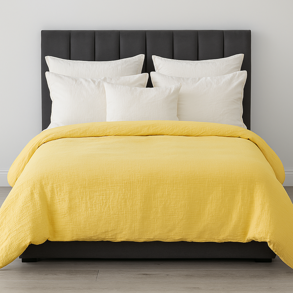 V563-MUSLIN_DVT_YLW-KING-202507251210-00 100% Cotton Muslin Duvet Quilt Cover Set w/ 2 Pillow Cases in Yellow - King - Image 1