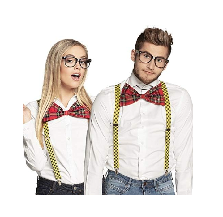 V563-NERDKIT-183484-00 NERD COSTUME KIT Set Geek Glasses Fancy Dress Retro Funny Braces Bow Tie Party - Image 1