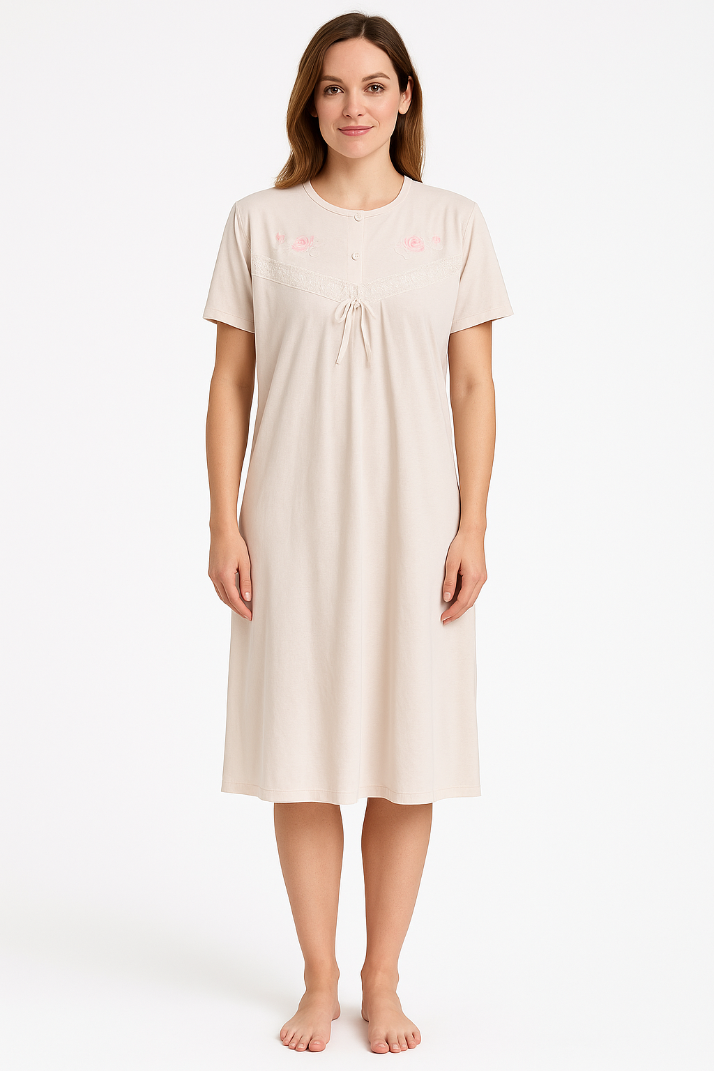 V563-NI-013_PINK_18-202507251225-00 Womens Ladies Cotton Blend Nightie Night Gown Pajamas Pyjamas Sleepwear PJ - Pink - 18 - Image 1