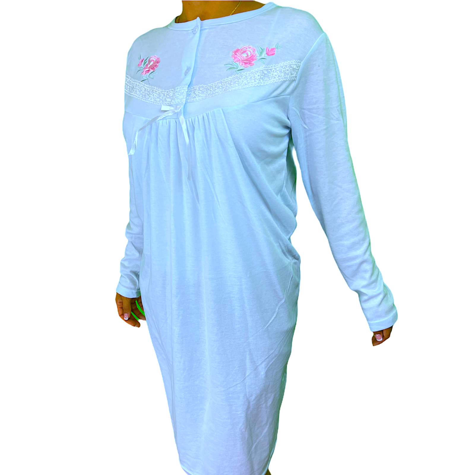 V563-NI-016-BLUE-20-202503200935-00 Womens Ladies Cotton Nightie Night Gown Pajamas Pyjamas Sleepwear PJ - Blue - 20 - Image 1