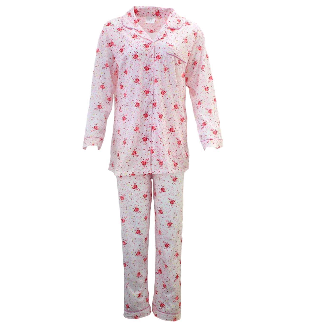 V563-NI-031-PINK-20-202503051845-00 Womens PYJAMAS PJs Set Pajamas Ladies Cotton PJ Womens Long Sleeve Sleepwear - Pink - 20 - Image 1