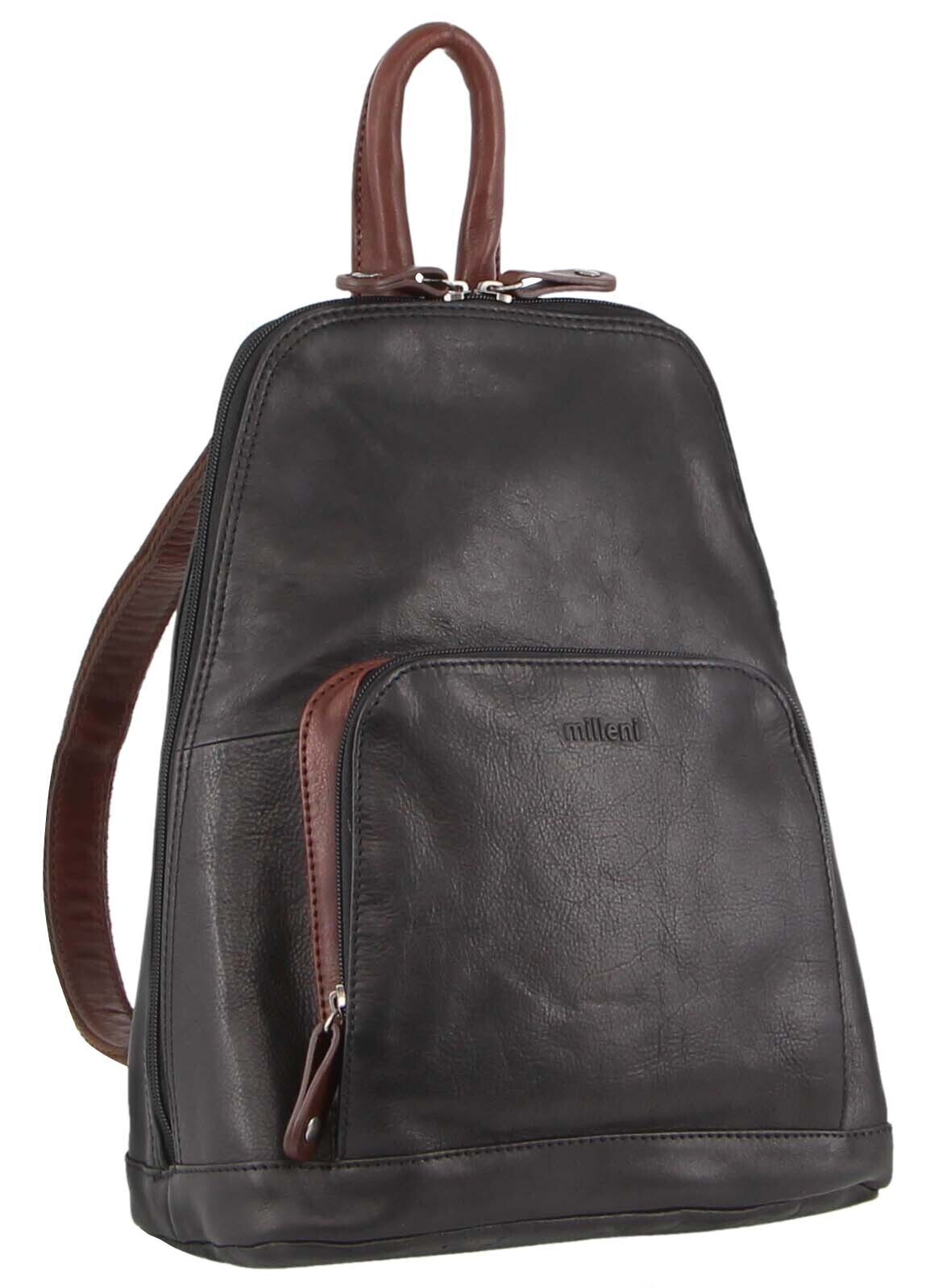 V563-NL-10767-BLK_CHESTNUT-140659-00 Milleni Womens Bag Italian Leather Soft Nappa Leather Backpack Travel - Black/Chestnut - Image 1