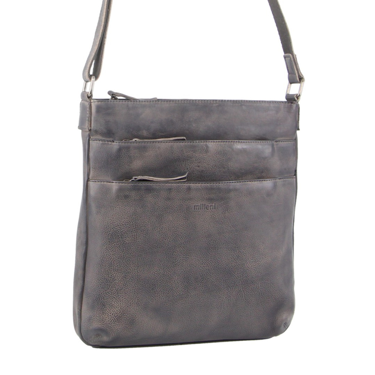 V563-NL2439-SLATE-140601-00 Milleni Ladies Nappa Leather Zip Closure Cross Body Bag Travel - Slate - Image 1