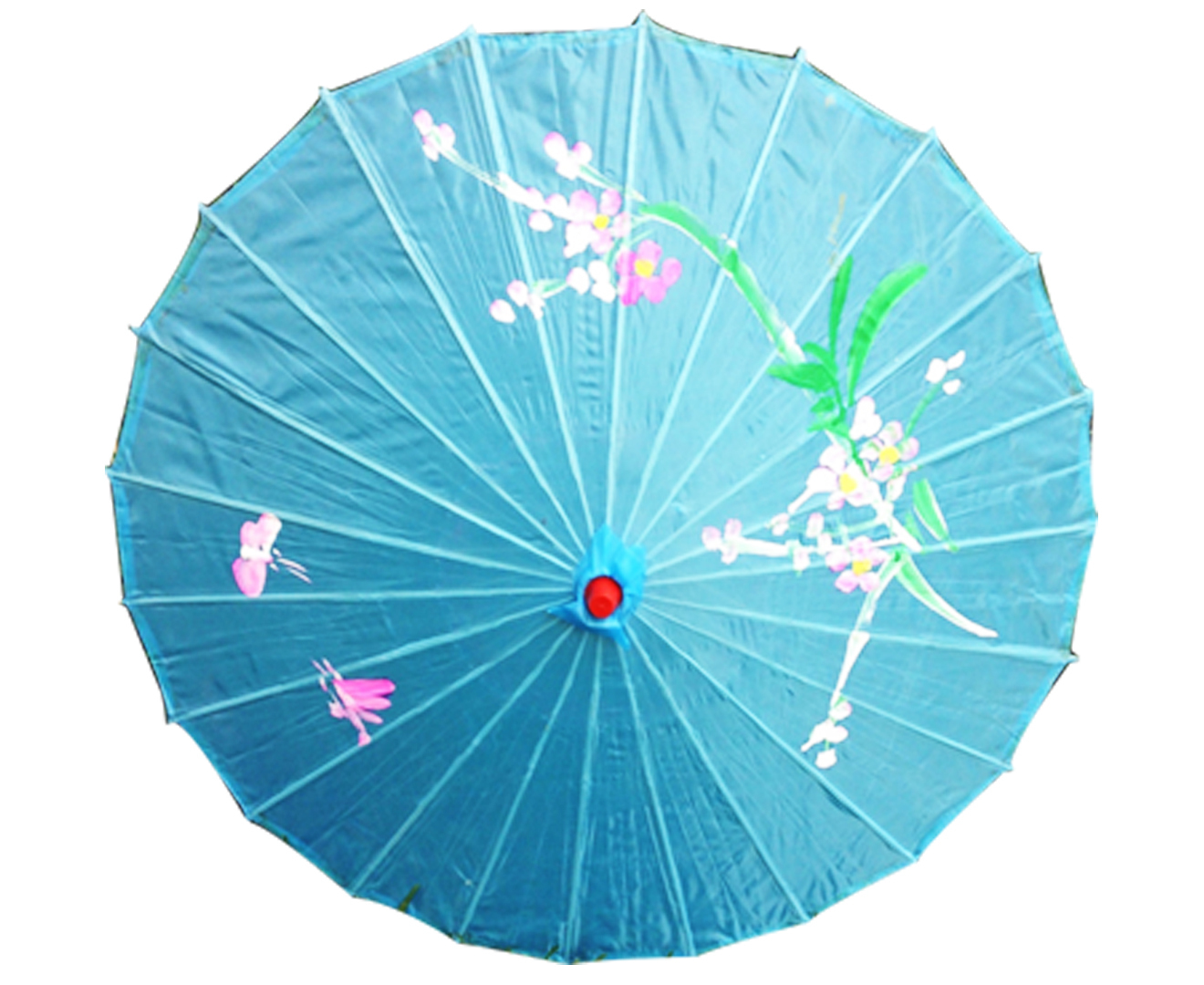 V563-PARASOLUMB-SKYBLU-202503051645-00 PARASOL UMBRELLA Chinese Japanese Bamboo Flower Pattern Fabric 80cm Diameter - Sky Blue - Image 1