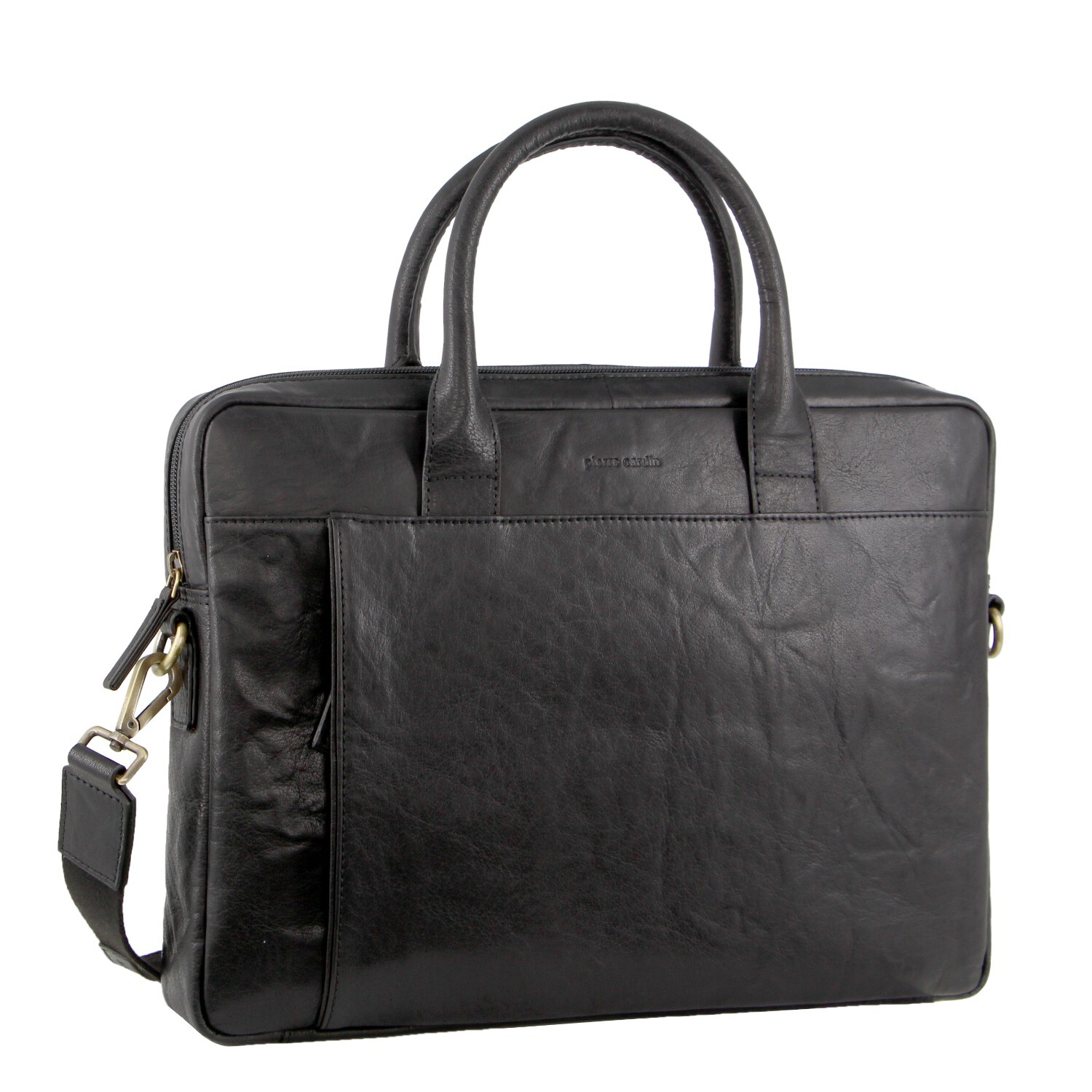 V563-PC-3591-BLK-173970-00 Pierre Cardin Leather Multi-Handle 15" Laptop Computer Bag - Black - Image 1