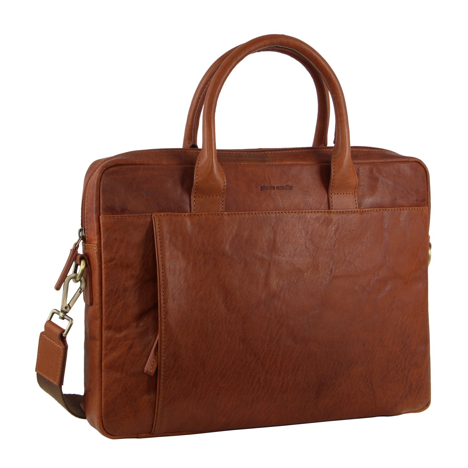 V563-PC-3591-TAN-173972-00 Pierre Cardin Leather Multi-Handle 15" Laptop Computer Bag - Tan - Image 1