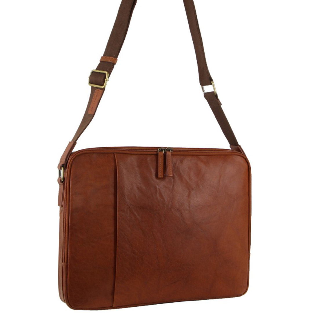 V563-PC-3593-TAN-173974-00 Pierre Cardin Crumpled Leather 15" Laptop Computer Bag - Tan - Image 1