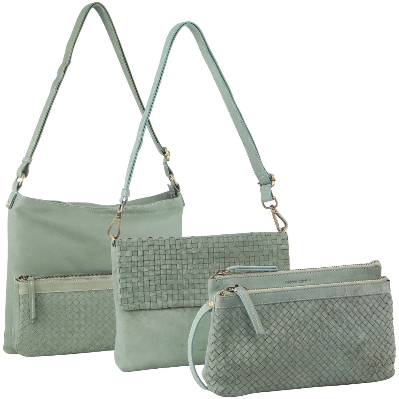 V563-PC-MINT-3X-174003-00 3-Piece Set Pierre Cardin Womens Woven Cross-Body Bag - Mint Green - Image 1