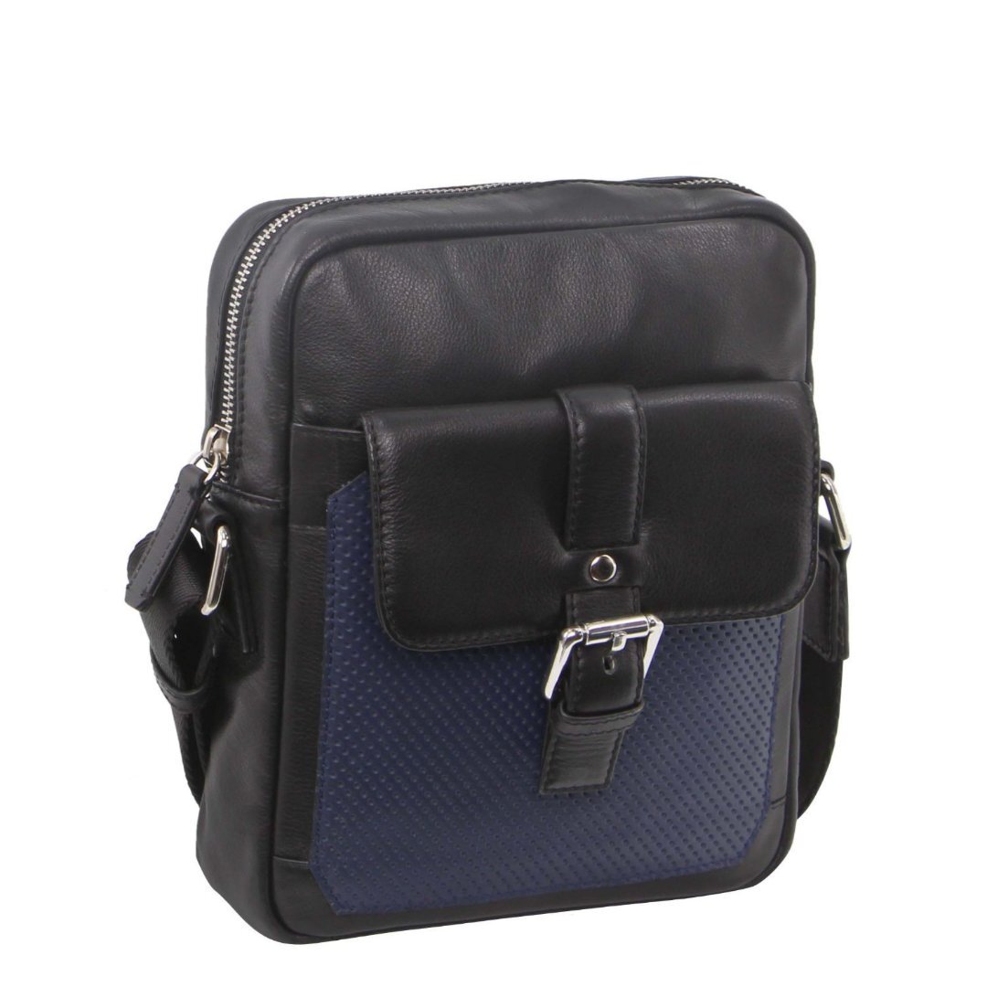 V563-PC3301-BLACK-173941-00 Pierre Cardin Pebbled Leather Organizer Bag Cross Body - Black/Navy - Image 1