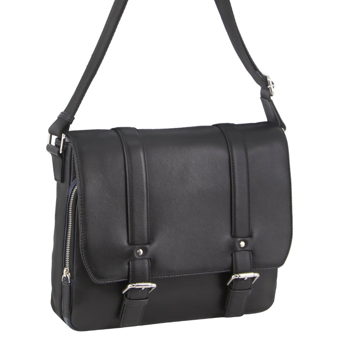 V563-PC3302-BLACK-173942-00 Pierre Cardin Pebbled Leather 13" Laptop Computer Bag Overnight Satchel - Black - Image 1