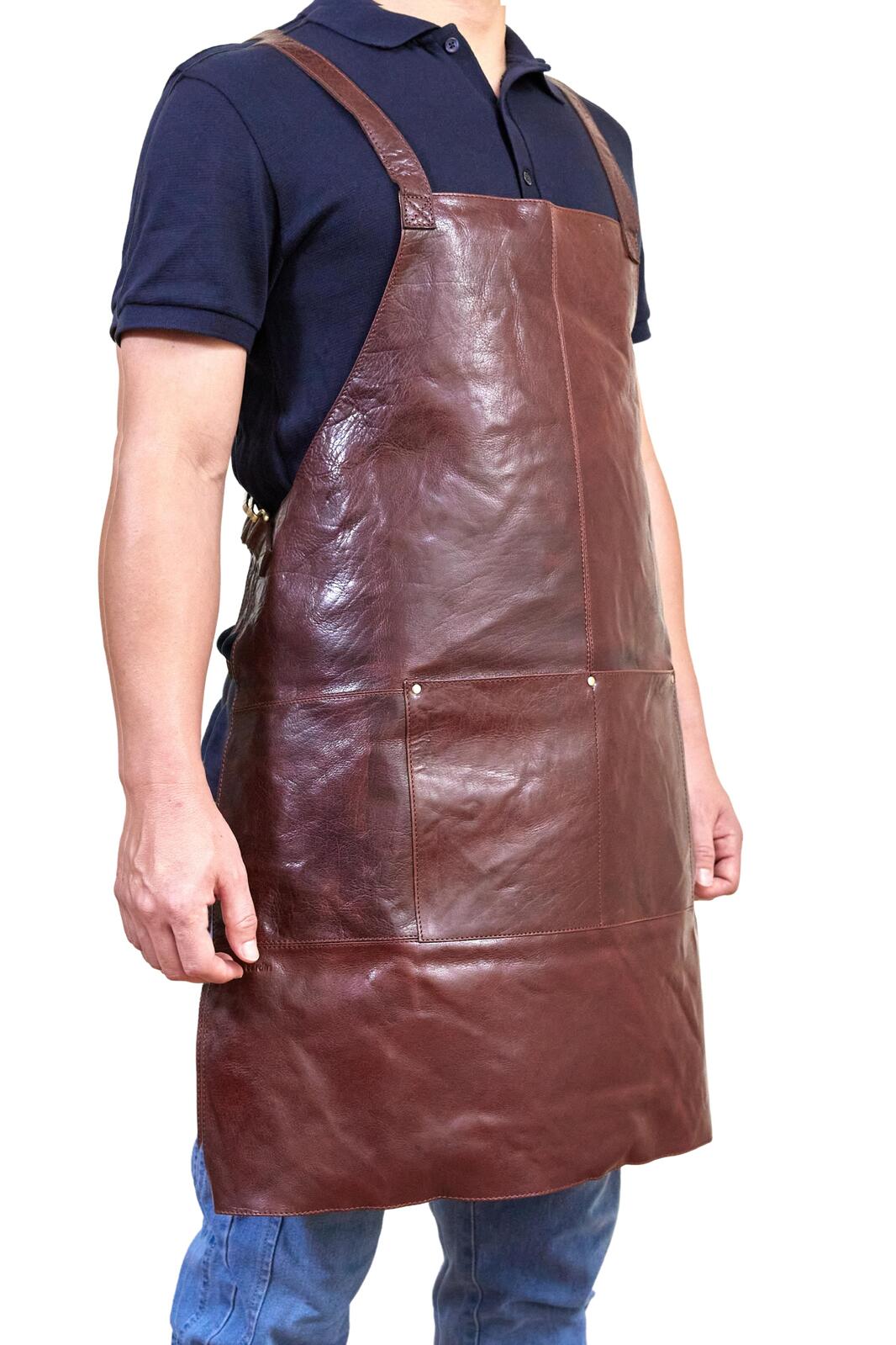 V563-PC3433-CHESTNUT-174246-00 Pierre Cardin Professional Leather Apron Butcher Woodwork Hairdressing Barber Chef - Chestnut - Image 1