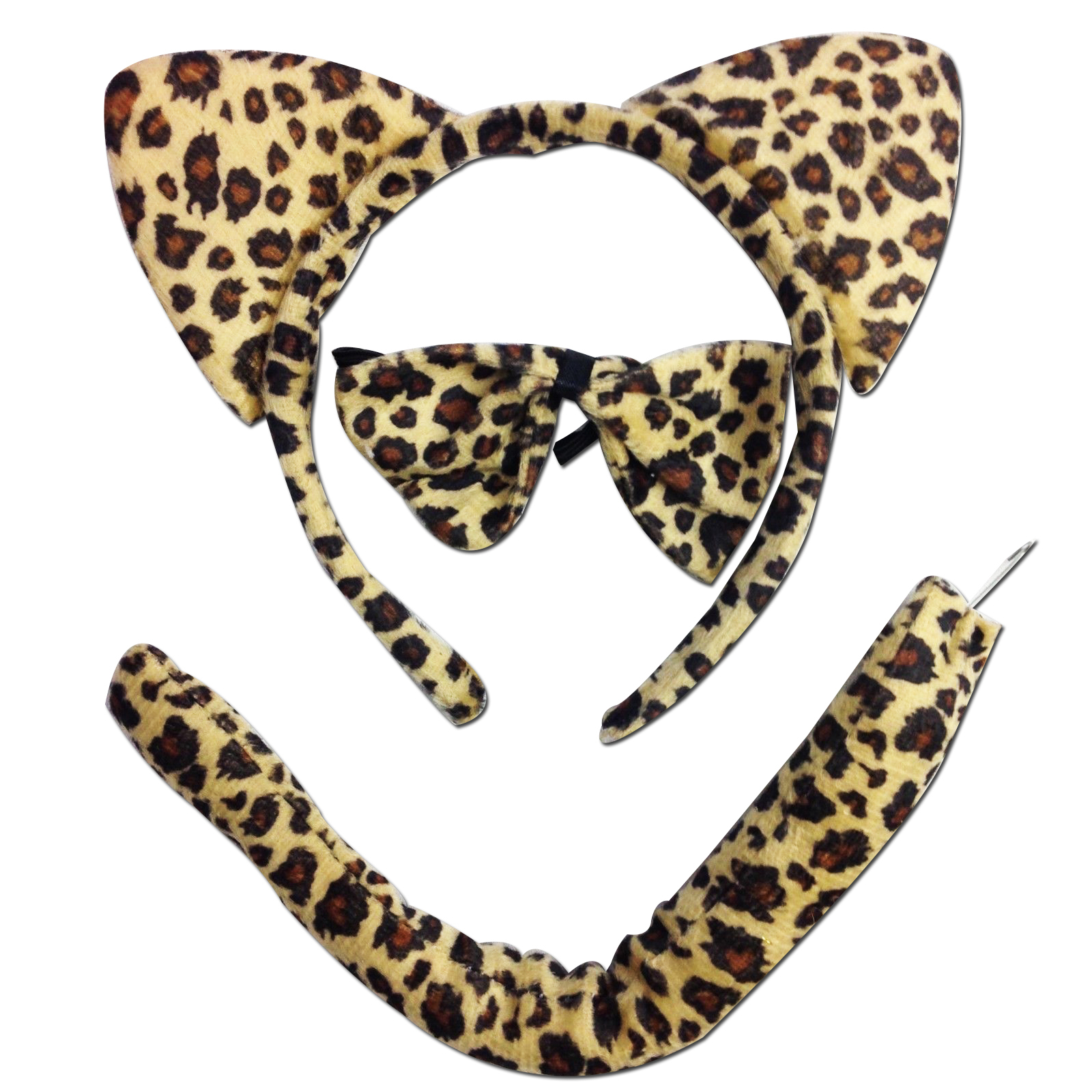 V563-PRTYCOSTUME-LEOPARD-184179-00 3 Piece Set Animal Costume Dress Up Party Bow Tie Tail Ears Book Week Cosplay - Image 1