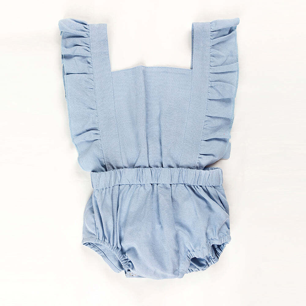 V563-RUFROMPER-CAPRIBLUE-3YO-202503051850-00 Ponchik Babies + Kids Ruffle Back Romper - Capri Blue - 3 years - Image 1