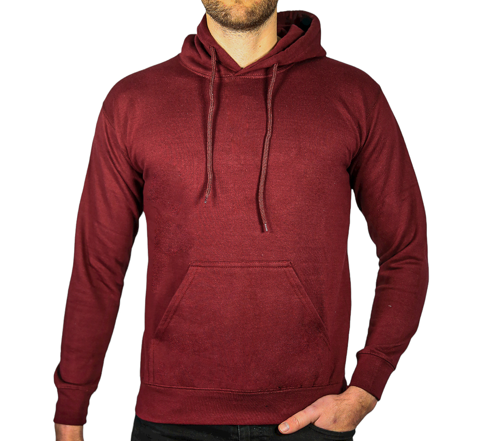 V563-SANNFIELD-MAROON-M-202503041229-00 Adult Mens 100% Cotton Fleece Hoodie Jumper Pullover Sweater Warm Sweatshirt - Maroon/Burgundy - M - Image 1