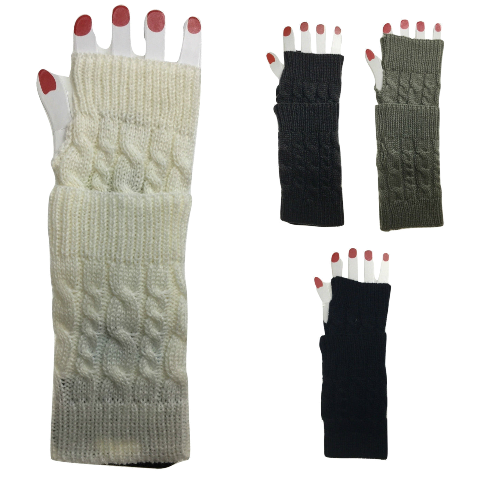 V563-SHORTARMWARMERS-RANDOMCLR-202503051446-00 ARM WARMERS Knitted Short Fingerless Gloves Winter Mitten Cover Womens Party - Random Colour (We Pick For You!) - Image 1