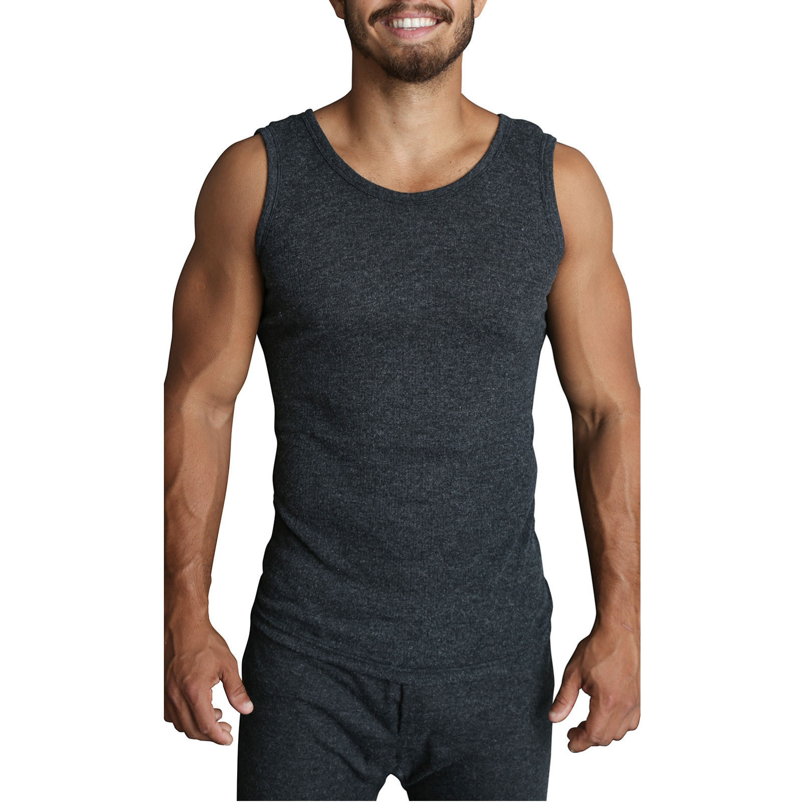 V563-SI-046-BLK-XL-202503051825-00 Mens THERMAL Merino Wool Blend Singlet Top Sleeveless Warm Underwear - Black - XL - Image 1