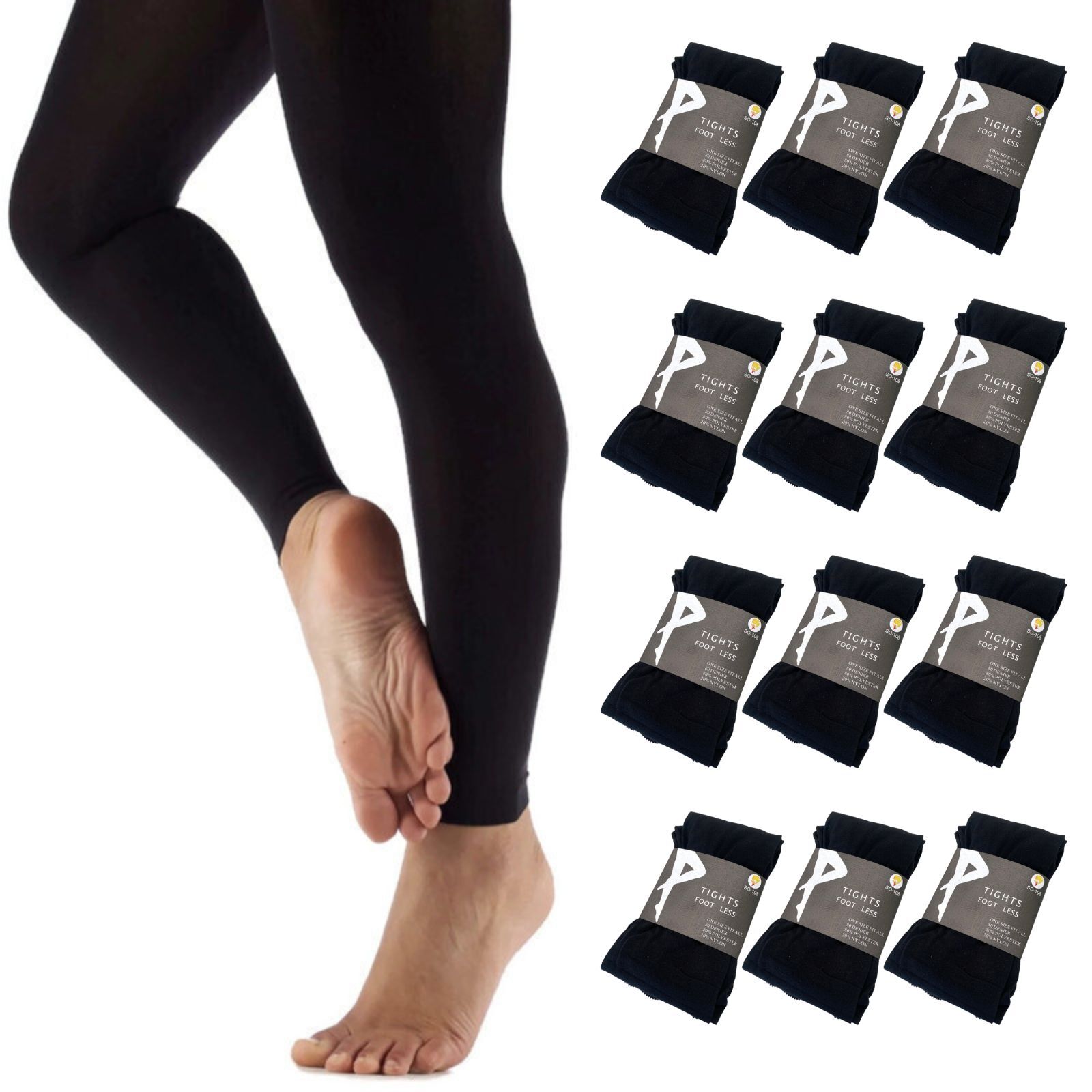 V563-SO-108-12PCS-202503051536-00 12x Womens Ladies Footless Tights Stockings Pantyhose Leg Hosiery Thermal - Black - Image 1