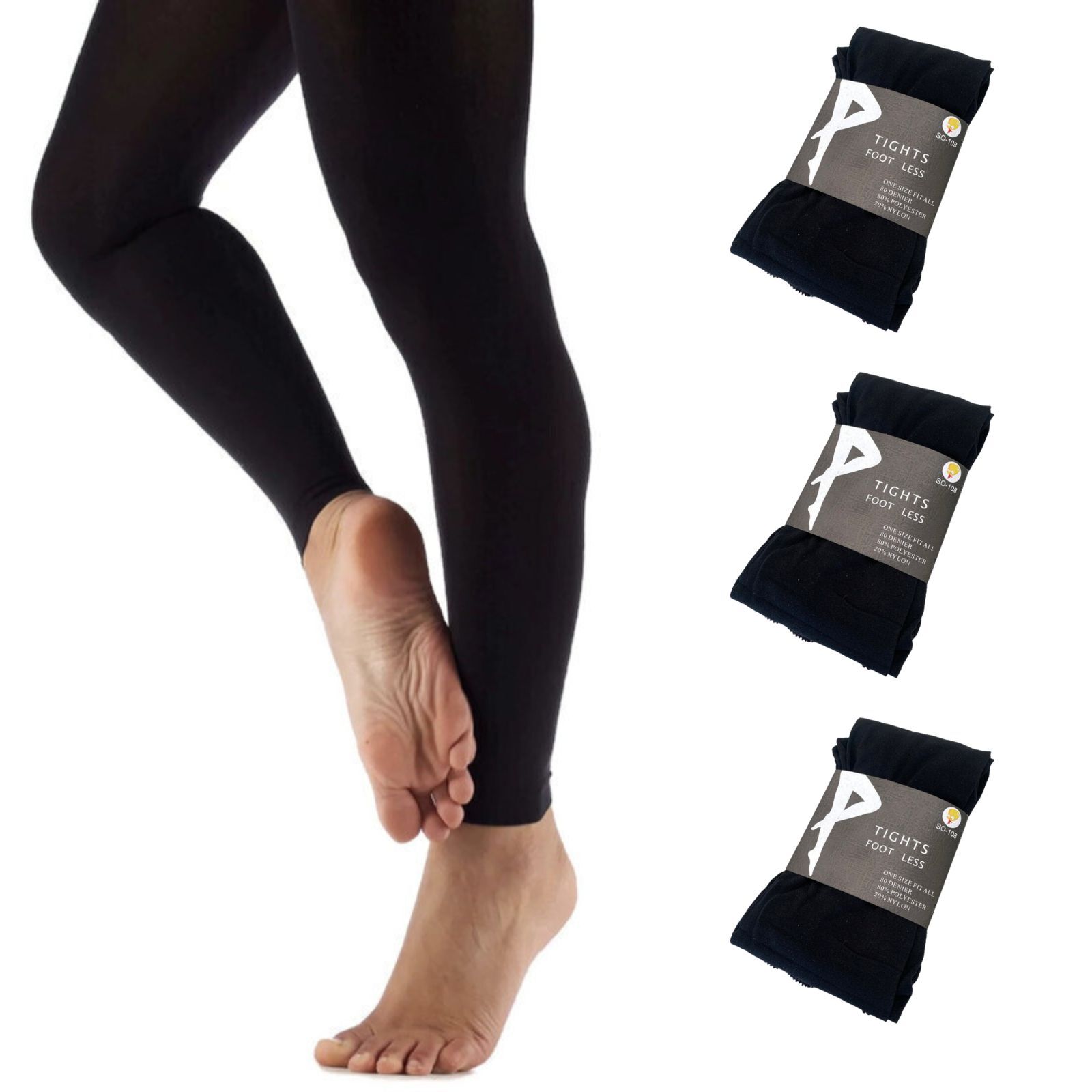 V563-SO-108-3PCS-202503051536-00 3x Womens Ladies Footless Tights Stockings Pantyhose Leg Hosiery Thermal - Black - Image 1