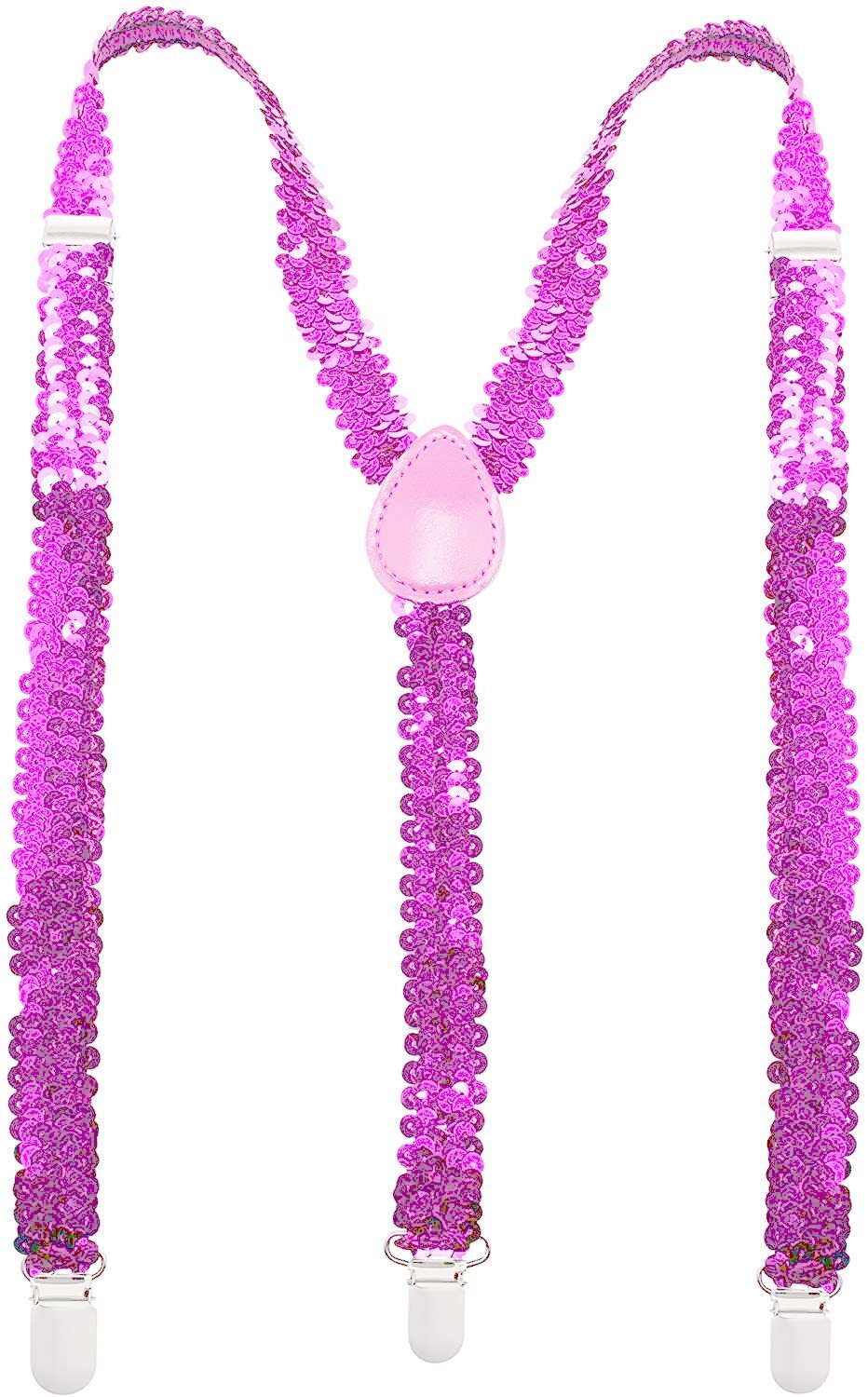 V563-SQNSUSPENDERS-LPNK-185116-00 SEQUIN SUSPENDERS Unisex Adjustable Braces Clip On Elastic Y-Back - Light Pink - Image 1