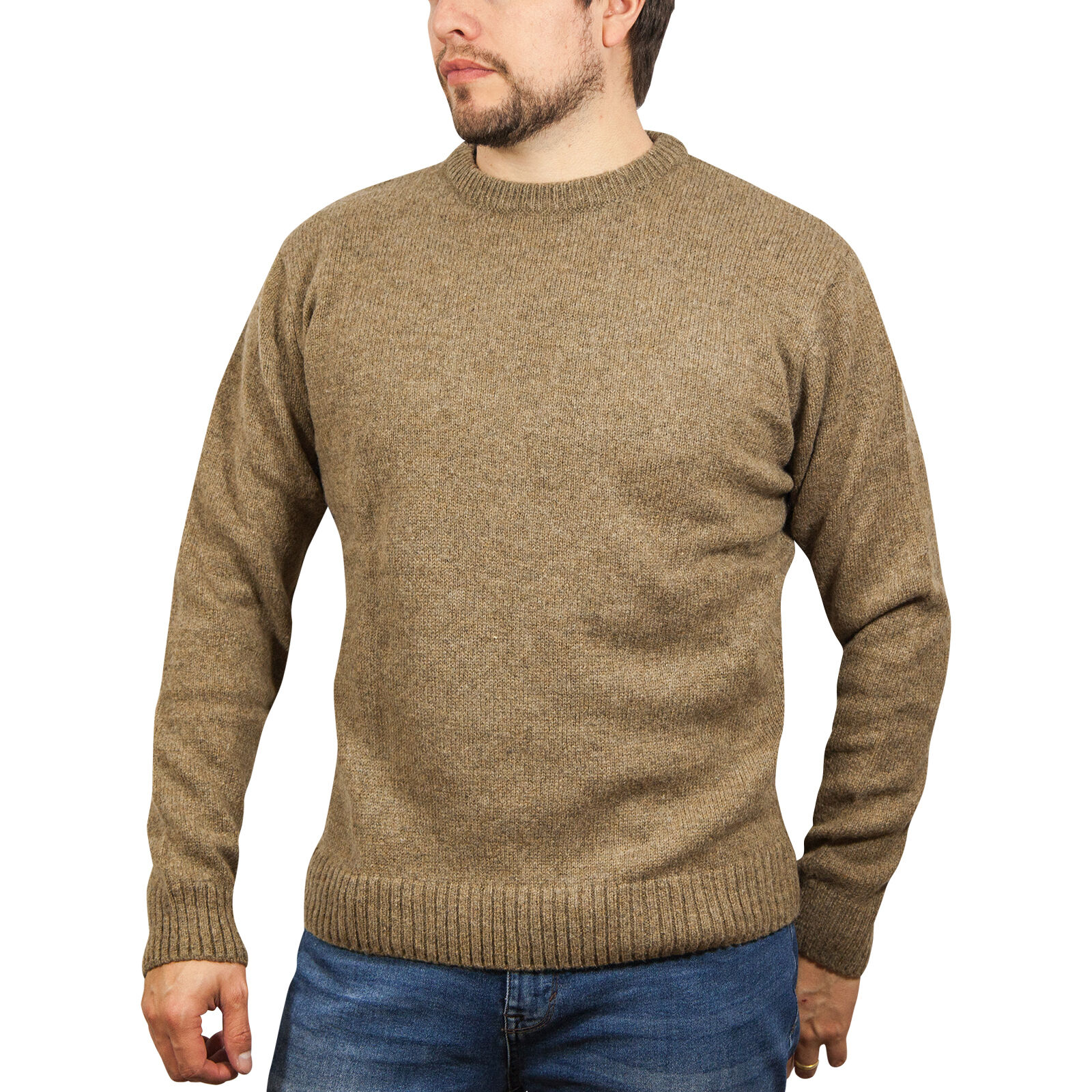 V563-SW-CN-NUTMEG23-4XL-202505121513-00 100% SHETLAND RAGG WOOL CREW Round Neck Knit JUMPER Pullover Mens Sweater Knitted - Nutmeg - 4XL - Image 1