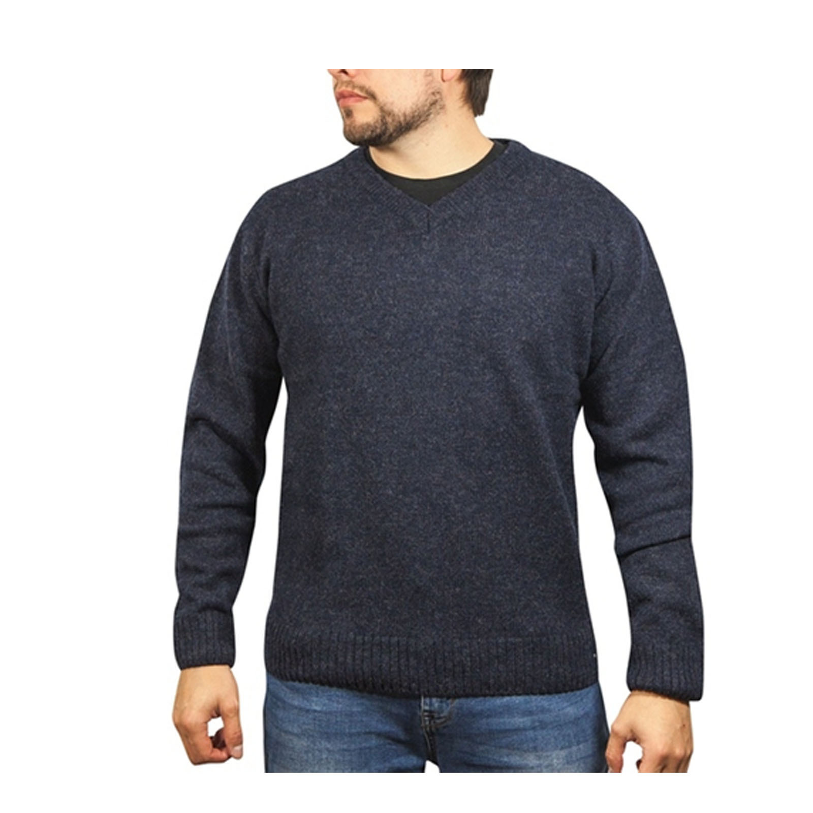 V563-SW-VN-NAVY45-5XL-202507251220-00 100% Shetland Ragg Wool V Neck Knit Jumper Pullover Mens Sweater Knitted - Navy - 5XL - Image 1