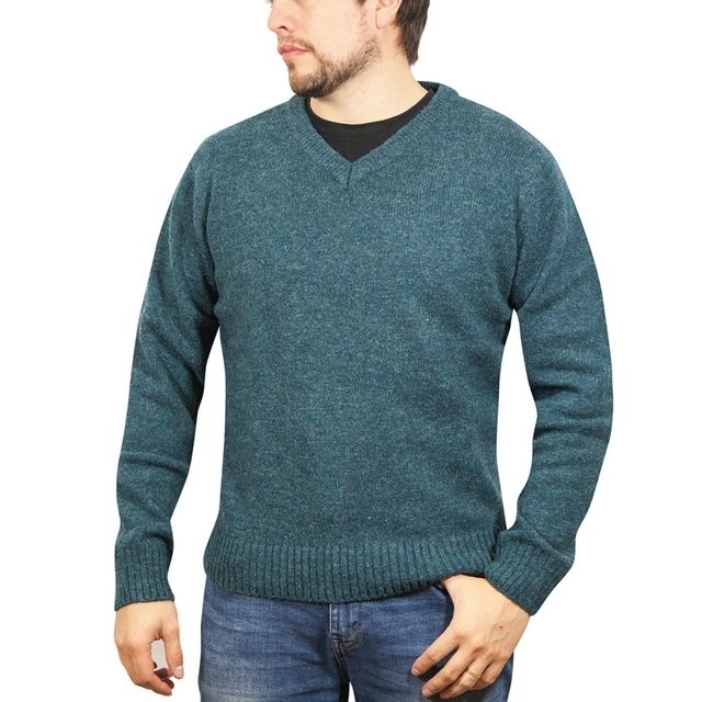 V563-SW-VN-SHWD-L-174167-00 100% Shetland Ragg Wool V Neck Knit Jumper Pullover Mens Sweater Knitted - Sherwood - L - Image 1
