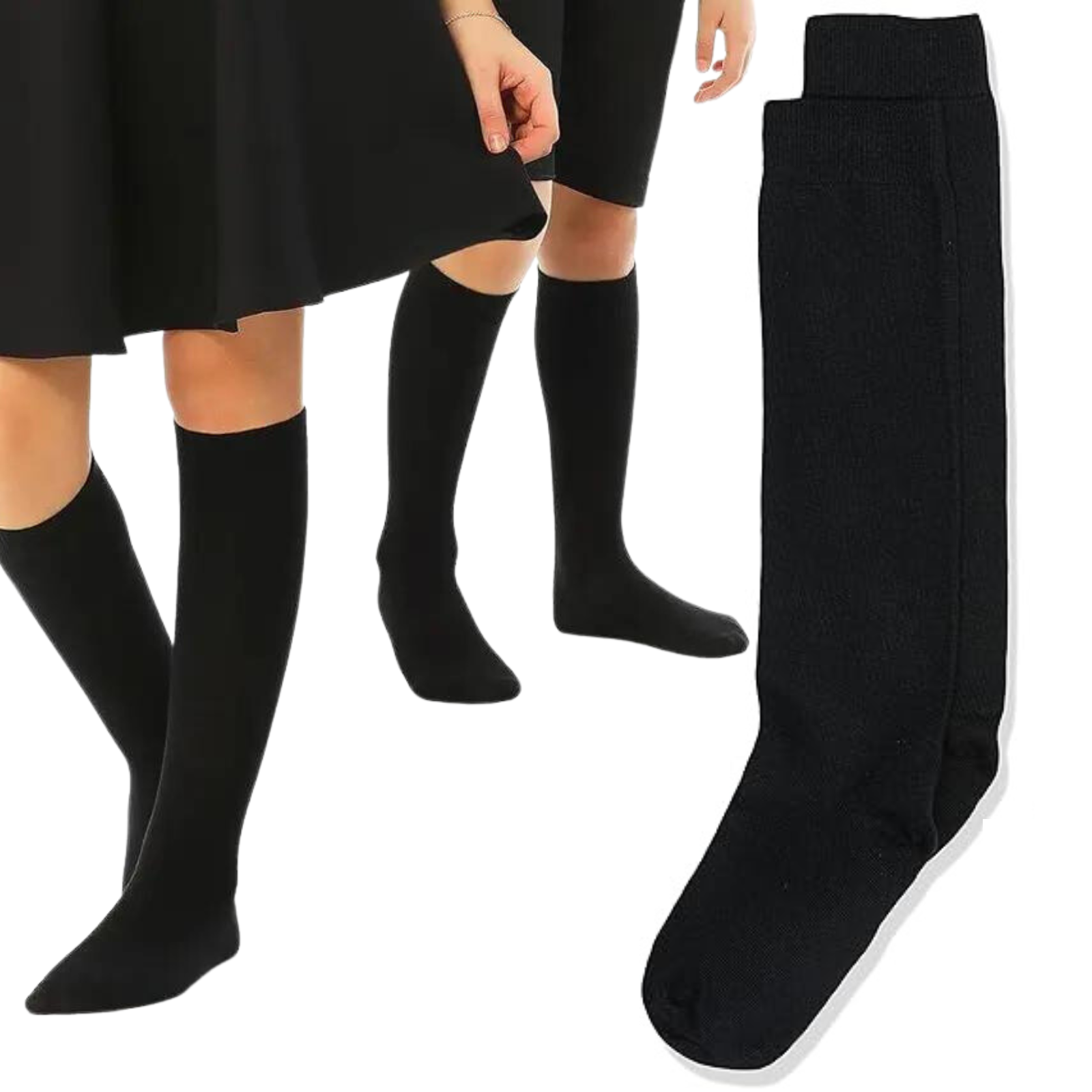 V563-TAG4SCHOOL-BLACK-13-3-202503051730-00 1x Pair School Uniform Knee High Socks Cotton Rich Girls Boys Kids - Black - 13-3 (8-10 Years Old) - Image 1