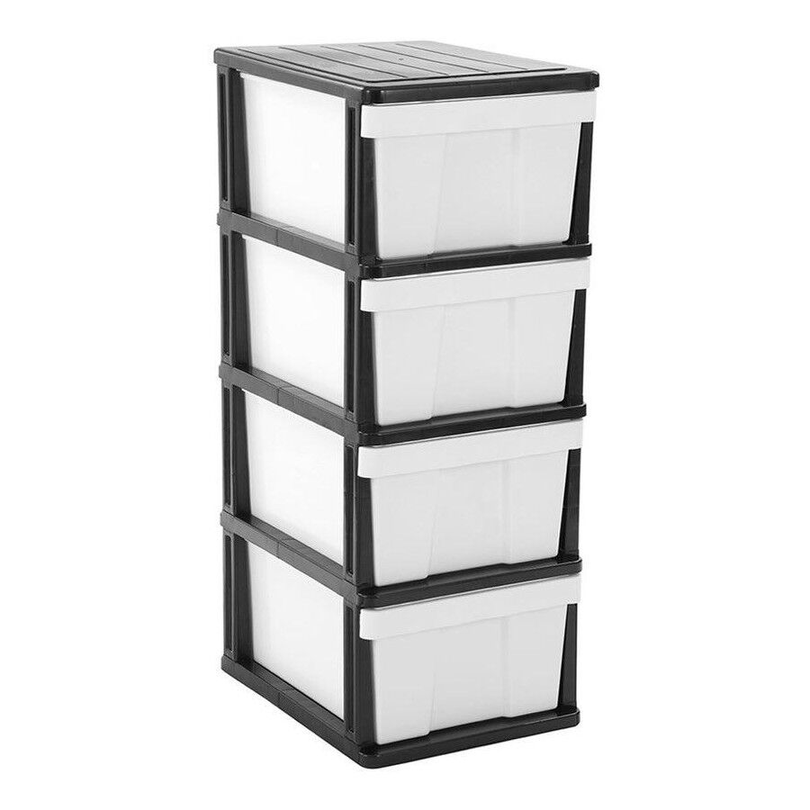 V563-UI8749-202503061030-00 MEGA 4 Tier Drawer Storage Shelf Unit Organiser Plastic Level Office Cabinet in Black/White - Image 1