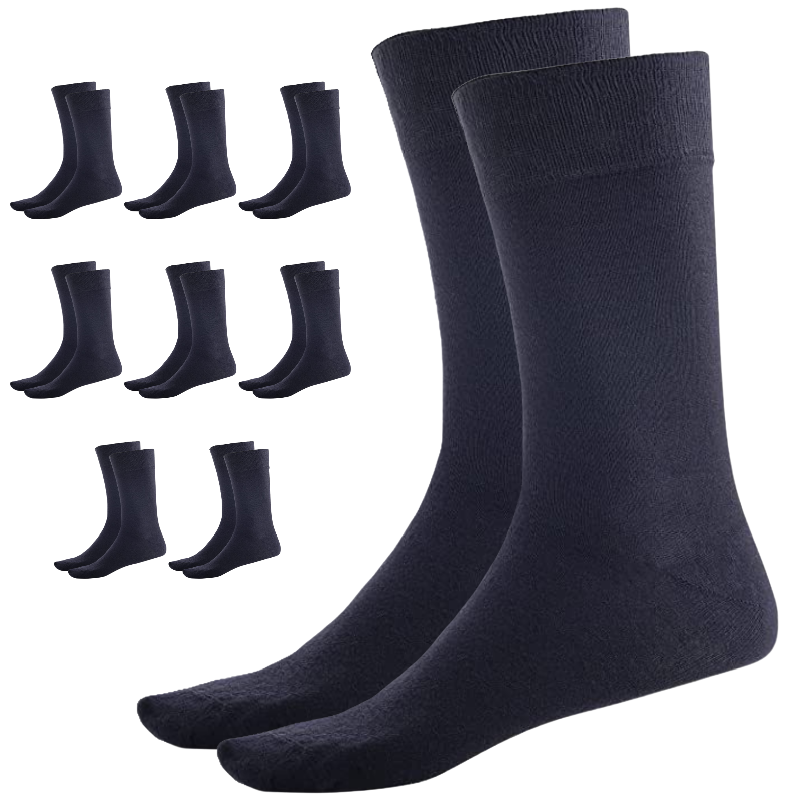 V563-UP-9BMBCREW-NVY-2_8-202503051736-00 9 Pairs BAMBOO SOCKS Crew Natural Eco Healthy Enviro Unisex Work Business BULK - Navy - 2-8 - Image 1