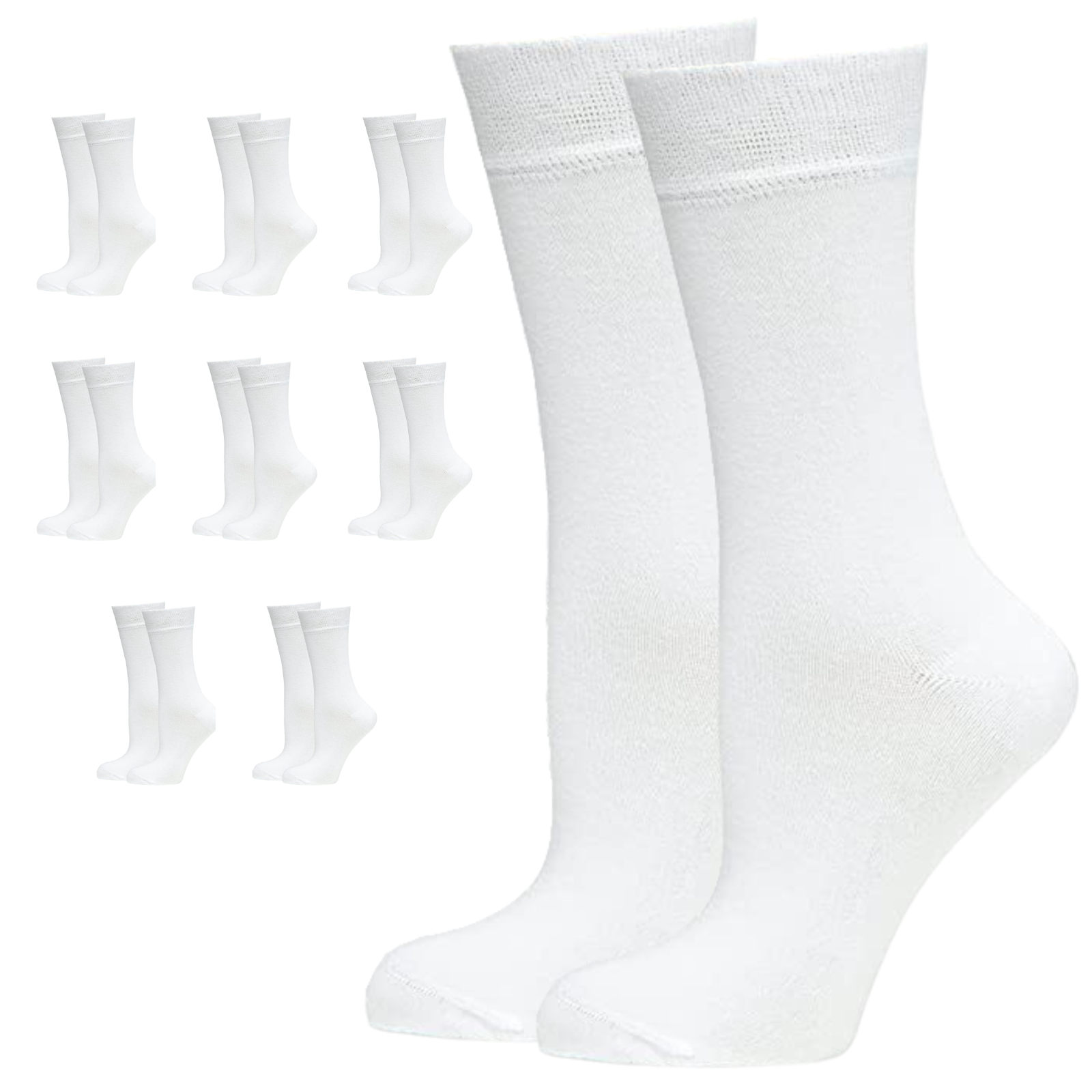 V563-UP-9BMBCREW-WHT-6_11-202503051735-00 9 Pairs BAMBOO SOCKS Crew Natural Eco Healthy Enviro Unisex Work Business BULK - White - 6-11 - Image 1