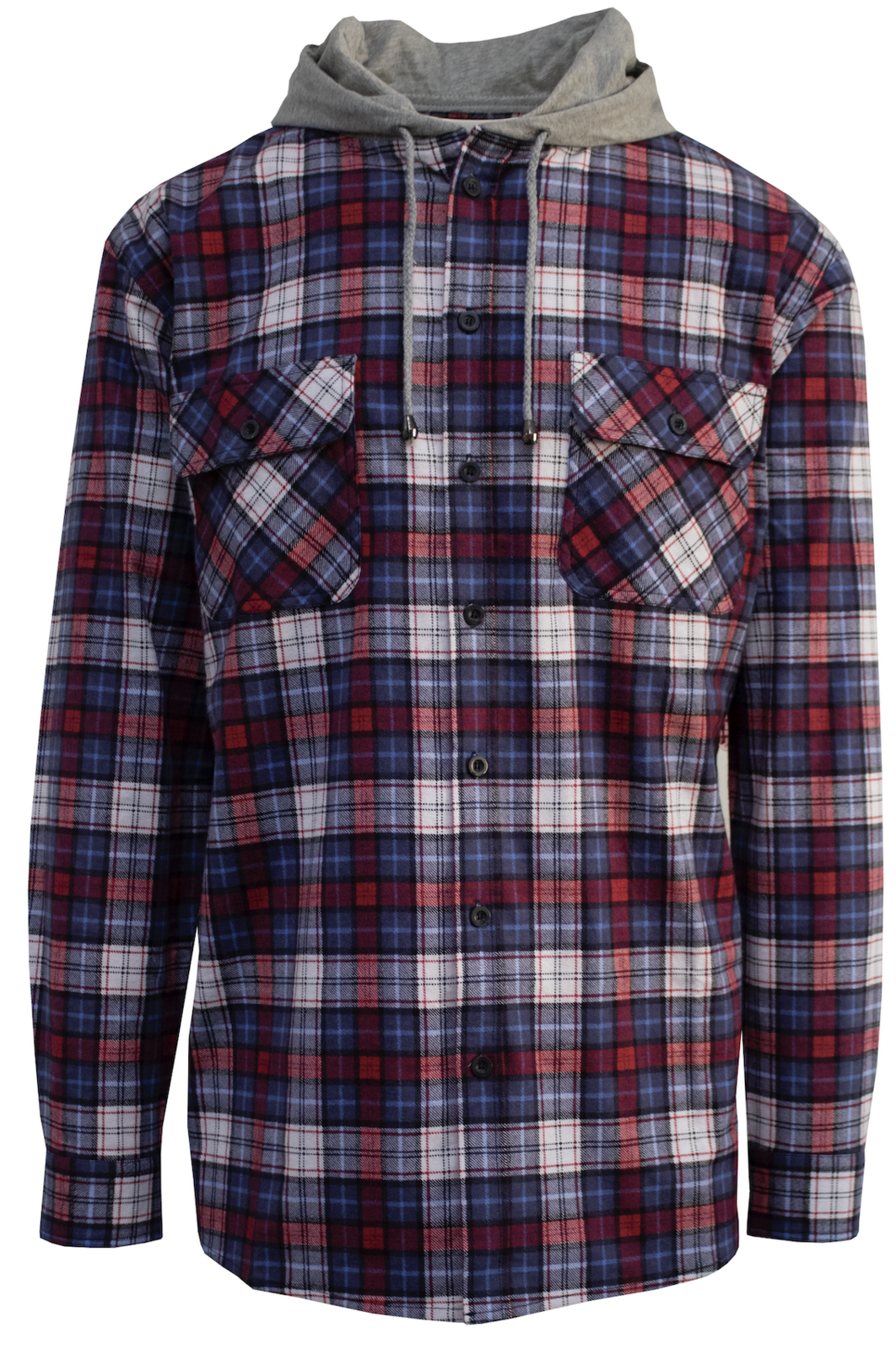 V563-WS47-NAVY49-S-202503051920-00 Mens Cotton Flannelette Shirt w Jersey Hood Long Sleeve Flannel - Navy - S - Image 1