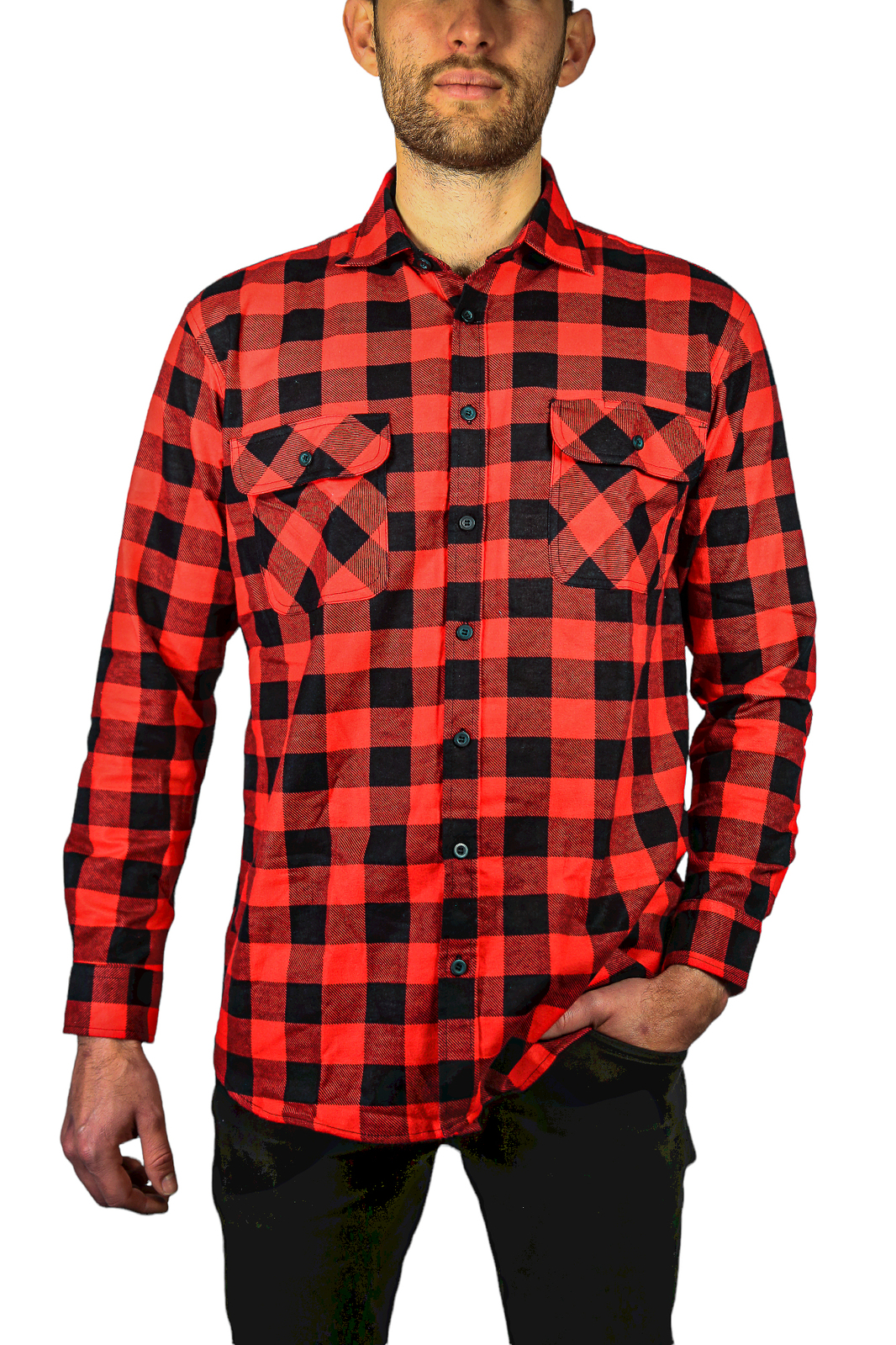 V563-WS59-190-3XL-183758-00 Jacksmith Quilted Flannelette Shirt Mens Jacket 100% Cotton Padded Warm Winter Flannel - Red/Black - 3XL - Image 1