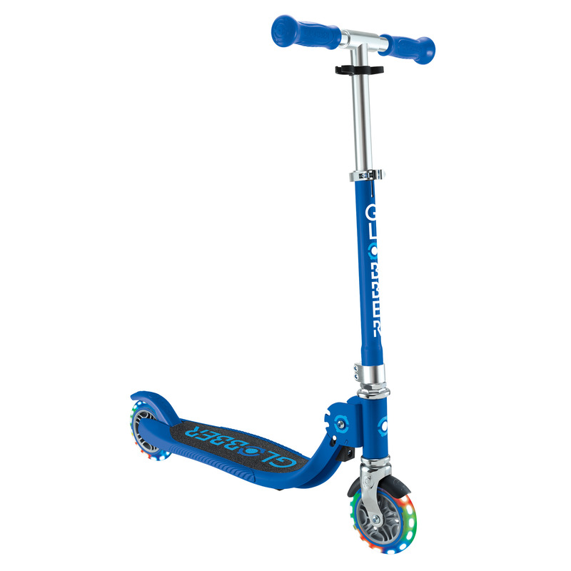 V572-870-100-202503280120-00 Globber FLOW FOLDABLE JUNIOR with lights - Navy Blue/ Sky Blue - Image 1